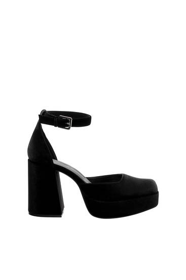 Velvet-effect platform high-heel shoes