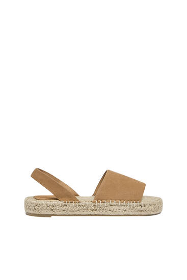 Flat jute and leather sandals