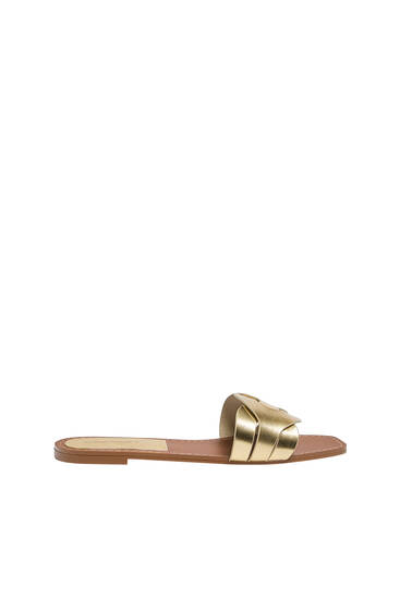 Gold flat slider sandals