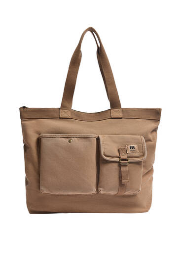 Multi-pocket canvas shopper bag
