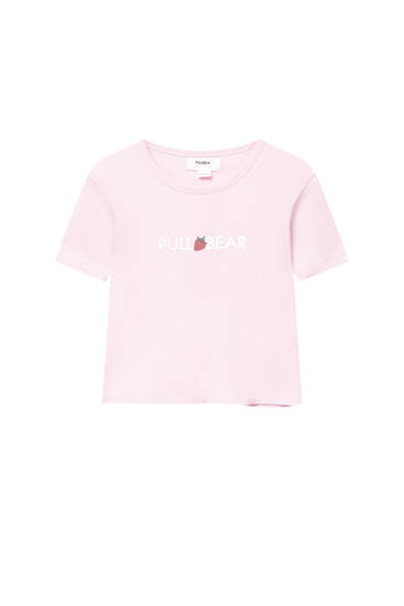 Short sleeve strawberry cropped T-shirt