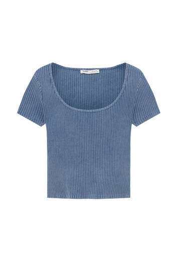 Ribbed faded cropped T-shirt