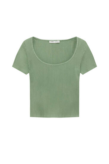 Ribbed faded cropped T-shirt