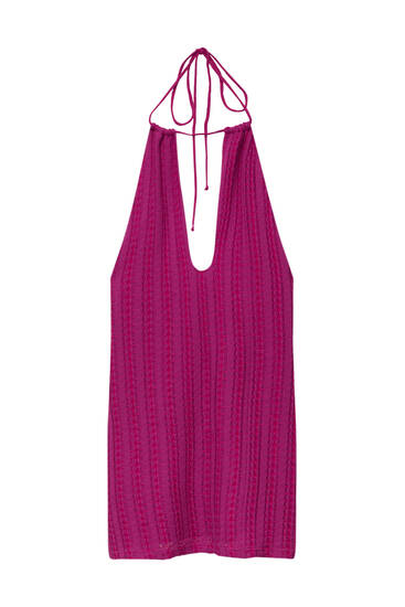 Krótka sukienka z dzianiny z dekoltem halter