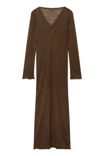 Lange bruine jurk van tricot