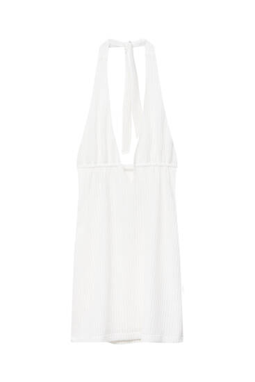 Λευκό κοντό πλεκτό φόρεμα