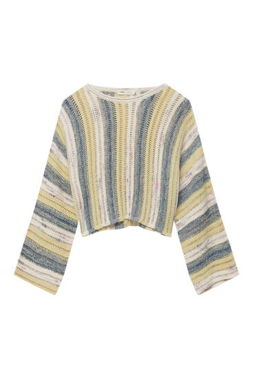 Striped open knit sweater