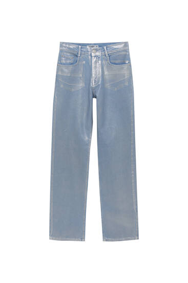 ג'ינס Straight fit עם אפקט מטאלי