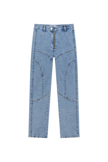 Straight-Leg-Jeans mit hohem Bund mit Racing-Print
