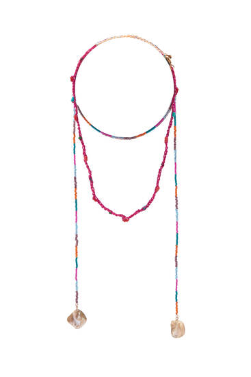 Double-strand wraparound stone necklace