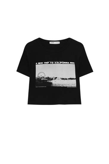 Cropped photographic print T-shirt