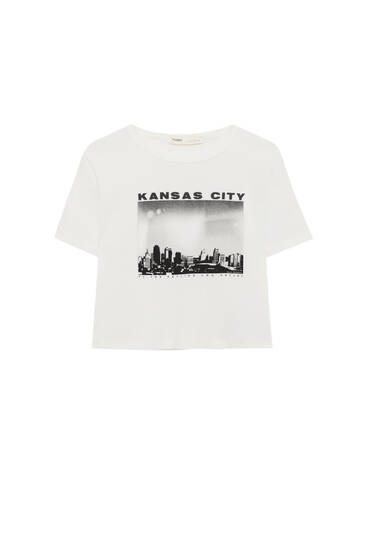 Cropped photographic print T-shirt