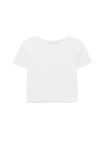 Short sleeve check texture T-shirt
