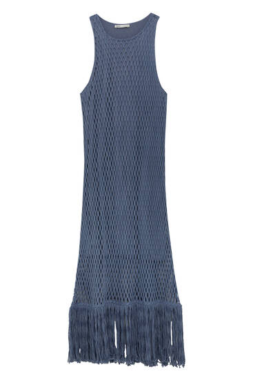 Crochet midi dress with fringing