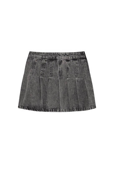 Denim mini skirt with box pleats
