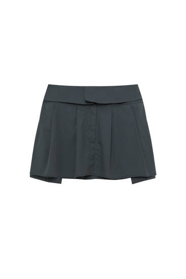 Box pleat mini skirt with a fold-over waist