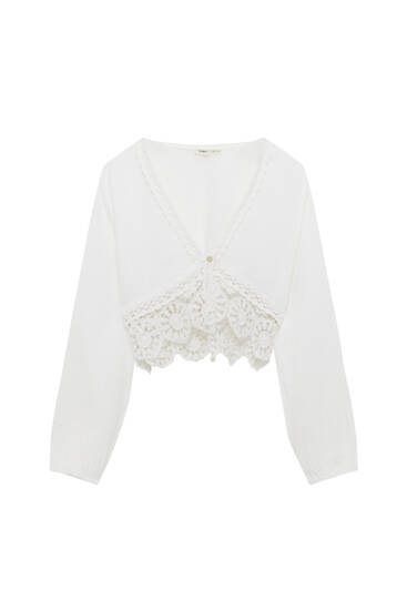 White blouse with crochet detail