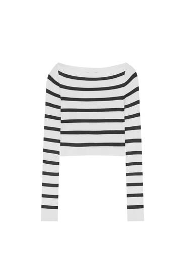Striped boat neck sweater