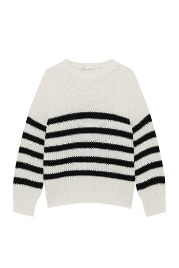 Striped purl knit sweater