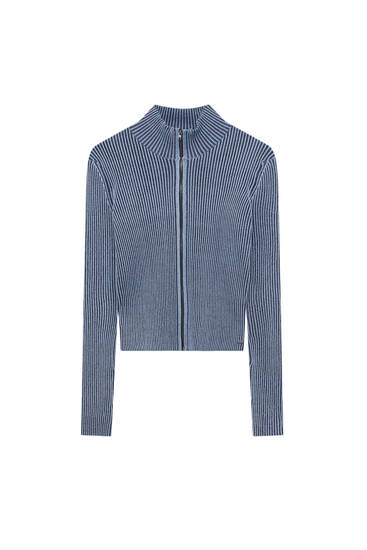 Blue ribbed zip-up jacket -