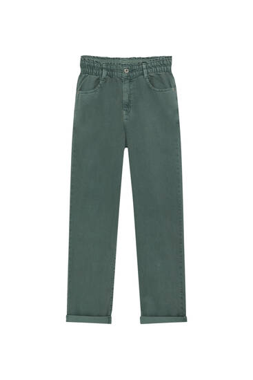 Straight fit paperbag trousers with an elastic waist