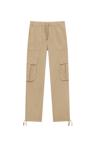 Rustic cargo trousers with an elastic waistband