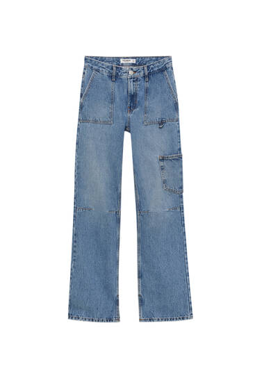 Cargo-Jeans mit hohem Bund