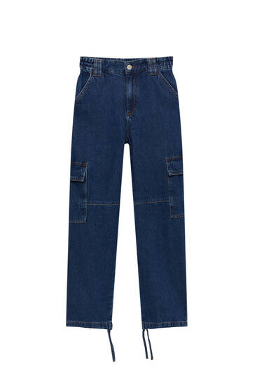 Cargo-Jeans mit halbhohem Bund