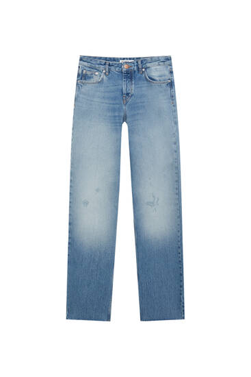 Verwaschene Straight-Leg-Jeans mit halbhohem Bund