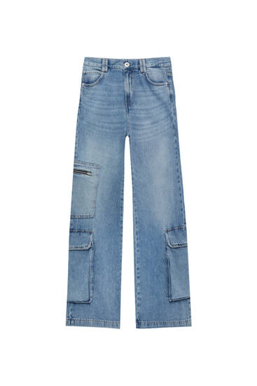 Cargo-Jeans mit niedrigem Bund