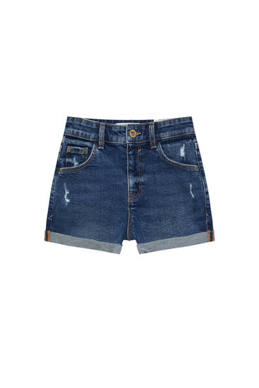 Jeans-Shorts mit Umschlag am Saum