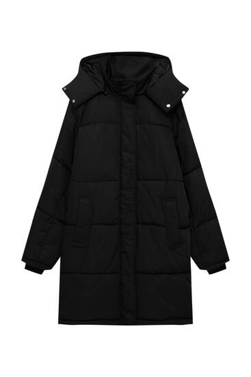 Long quilted hooded coat