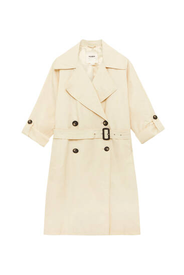 Trench coat with roll-up sleeves