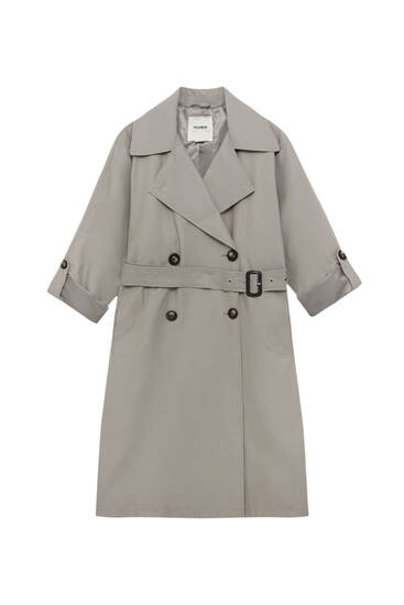 Trench coat with roll-up sleeves