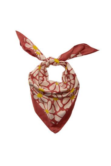 Satin floral print scarf
