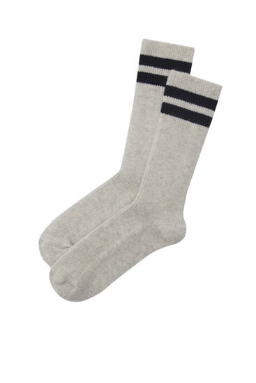 Chunky striped synthetic wool and cashmere socks