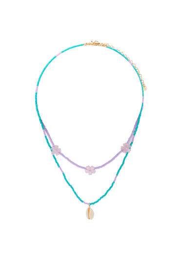 Bead and seashell double-strand necklace