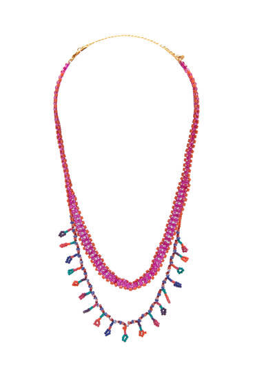 Double-strand necklace with coloured beads