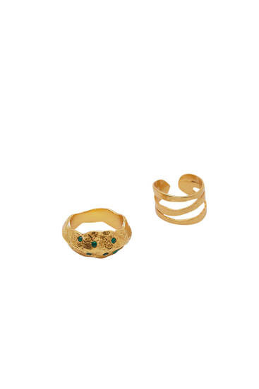 Pack of 2 gold-plated textured rings