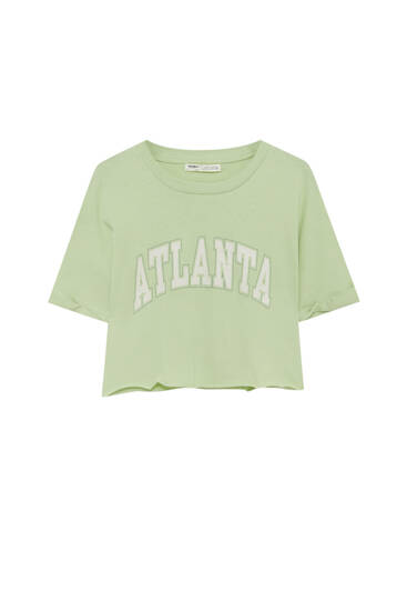 Cropped basic T-shirt with varsity graphic