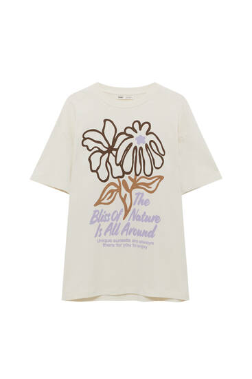 Μπλούζα με graphic τύπωμα με λουλούδι και κείμενο