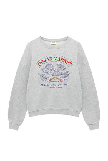 Ocean market slogan işlemeli sweatshirt