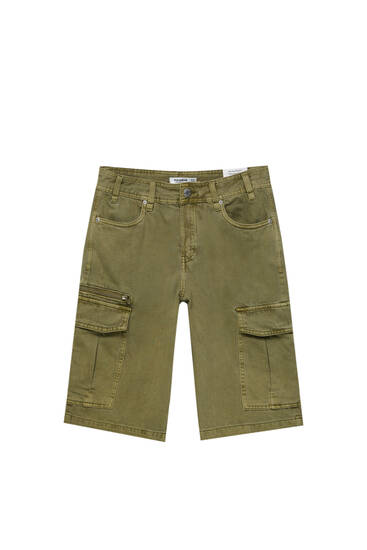 Twill khaki cargo Bermuda shorts