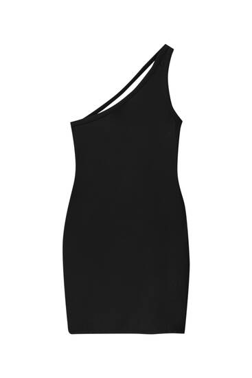 Korte asymmetrische jurk met bandjes op het rugpand