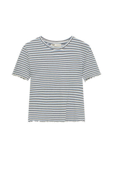 Check texture striped T-shirt