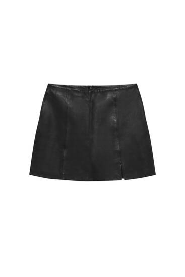 Leather mini skirt with slit - Limited Edition