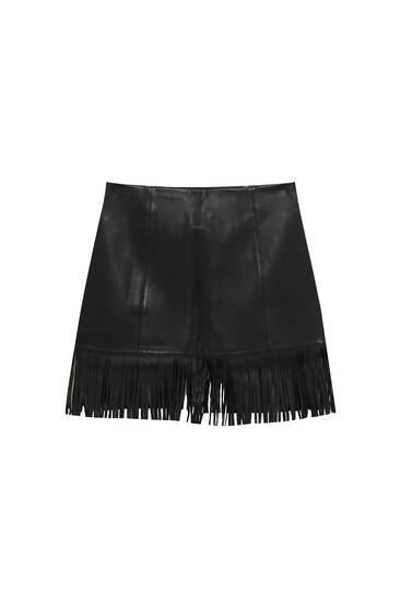 Leather mini skirt with fringing - Limited Edition