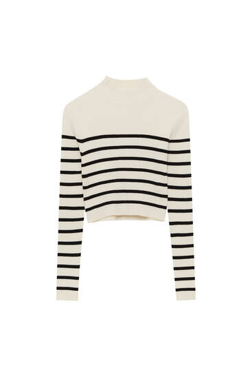 Striped mock turtleneck sweater