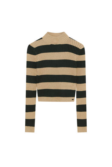 Knit sweater with mock neck collar