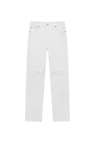 Weiße Straight-Leg-Jeans mit niedrigem Bund